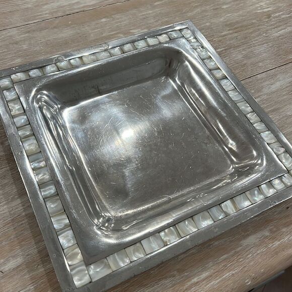 Antique Towle Silver Mother of Pearl & Aluminum Square Serving Tray 12 " x 12 " - Picture 2 of 8